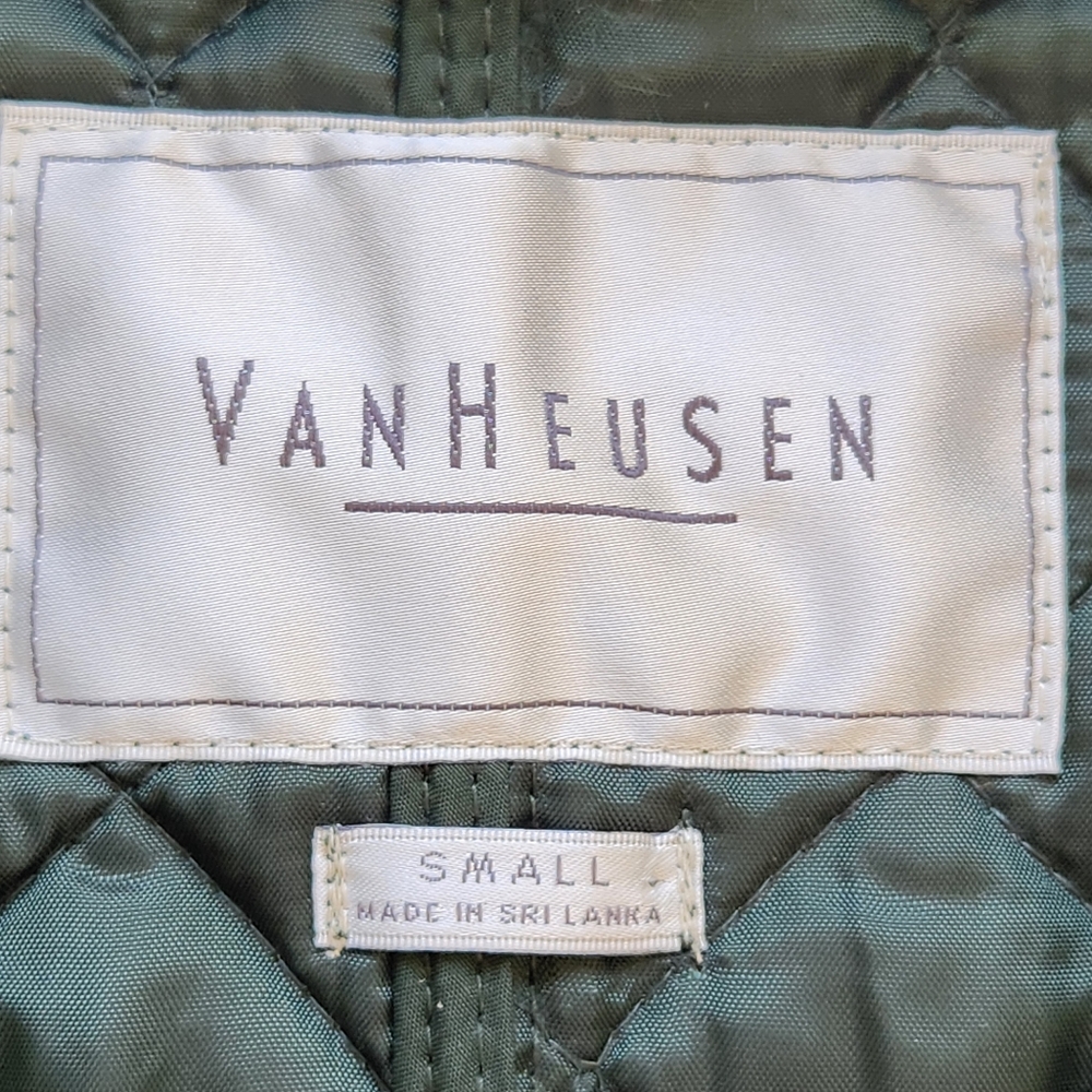 Olive Green Quilted Vest Van Heusen Sleeveless Zippers Fall Cabincore Gorp Small - Picture 9 of 13